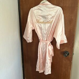 Team bride bridesmaid robe, tiara, and ribbon